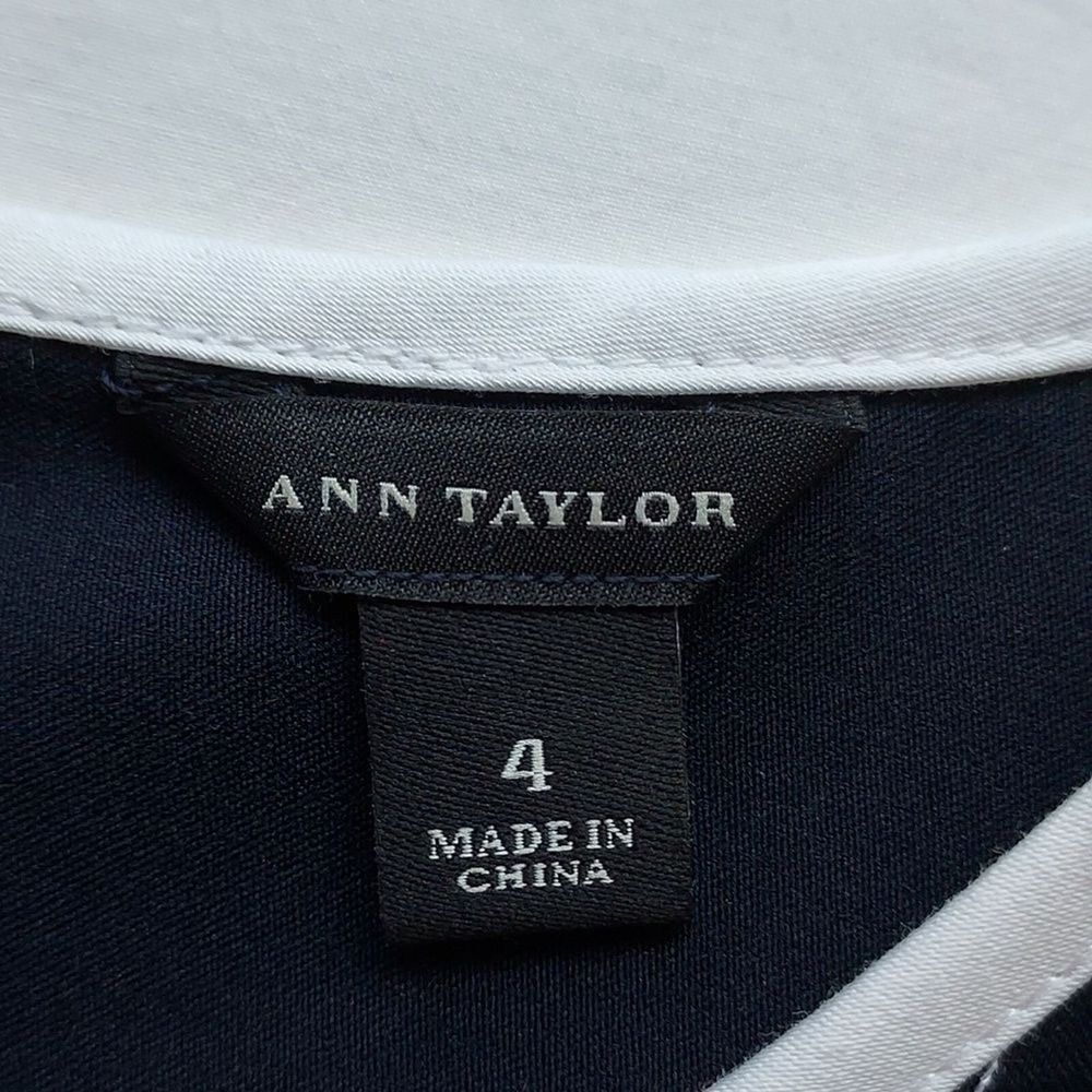Ann Taylor  Sleeveless Sheath Dress Navy Blue White‎ Trim Zip Slit 4 - Picture 7 of 9